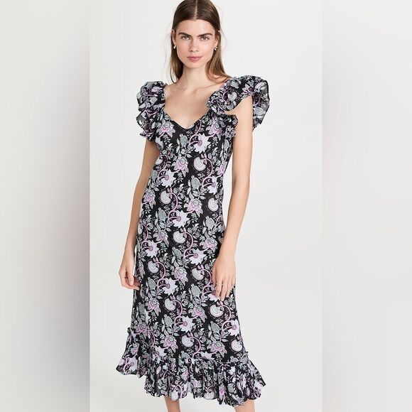 NWT MILLE Klara Floral Ruffle Cotton Midi/Maxi Dress in Tropical Night size S - Picture 2 of 14